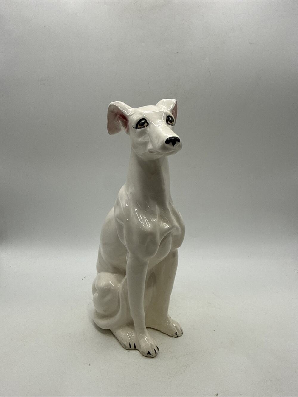 Vintage White Greyhound Dog Figurine - Ceramic Whippet Statue 7.25” *